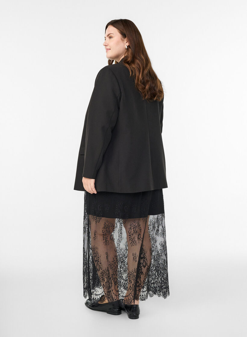 Langer Spitzenrock mit elastischem Bund, Schwarz, Model image number 1