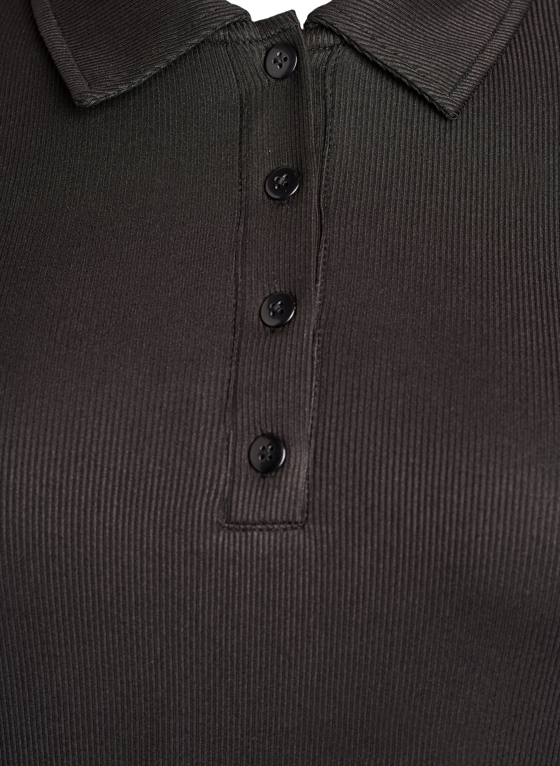 Zizzi Poloshirt aus weichem Ripp mit langen &Auml;rmeln, Schwarz, Packshot image number 2