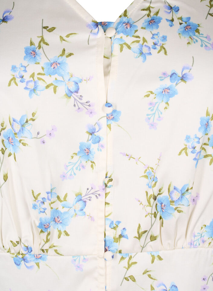 Geblümte Satin-Bluse mit Puffärmeln, Off White Blue Fl., Packshot image number 2