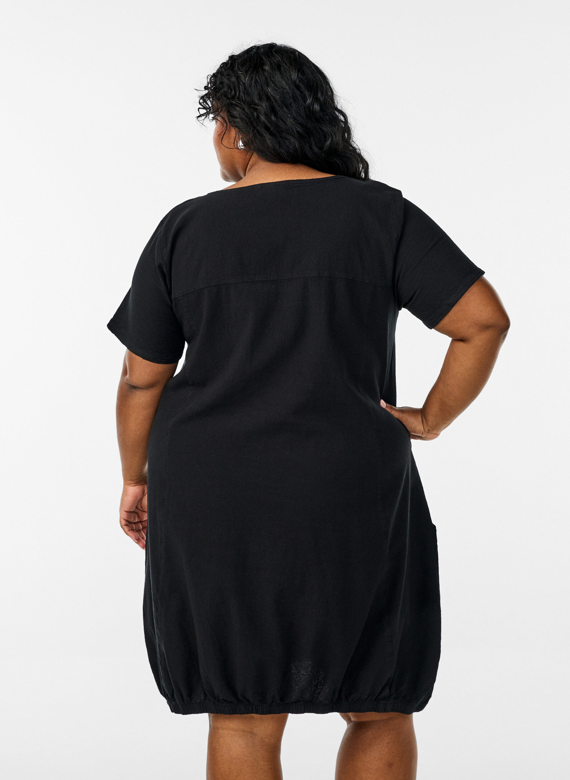 ZizziKurzarm Kleid aus Baumwolle, Schwarz, Model image number 2