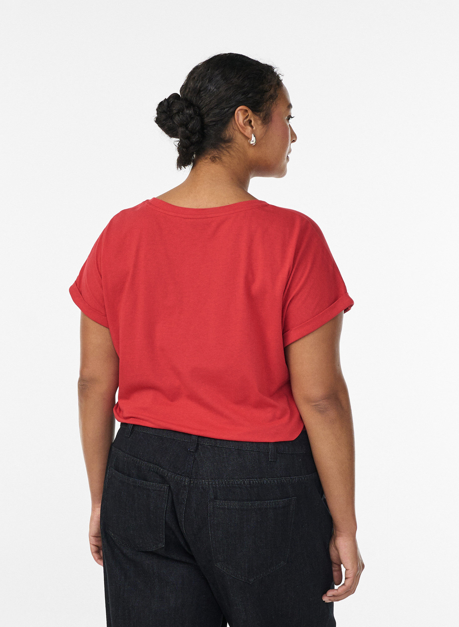 Zizzi Kurz&auml;rmeliges T-Shirt aus einer Baumwollmischung, Rot, Model image number 2
