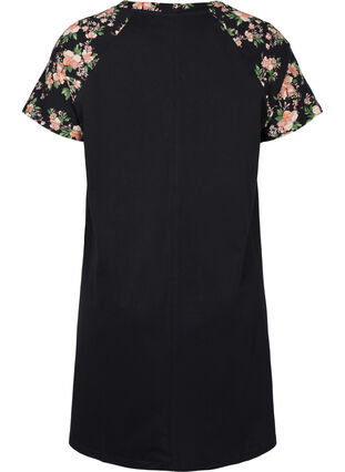 Kurzarm Nachthemd aus Baumwolle mit Printdetails, Black Flower, Packshot image number 1