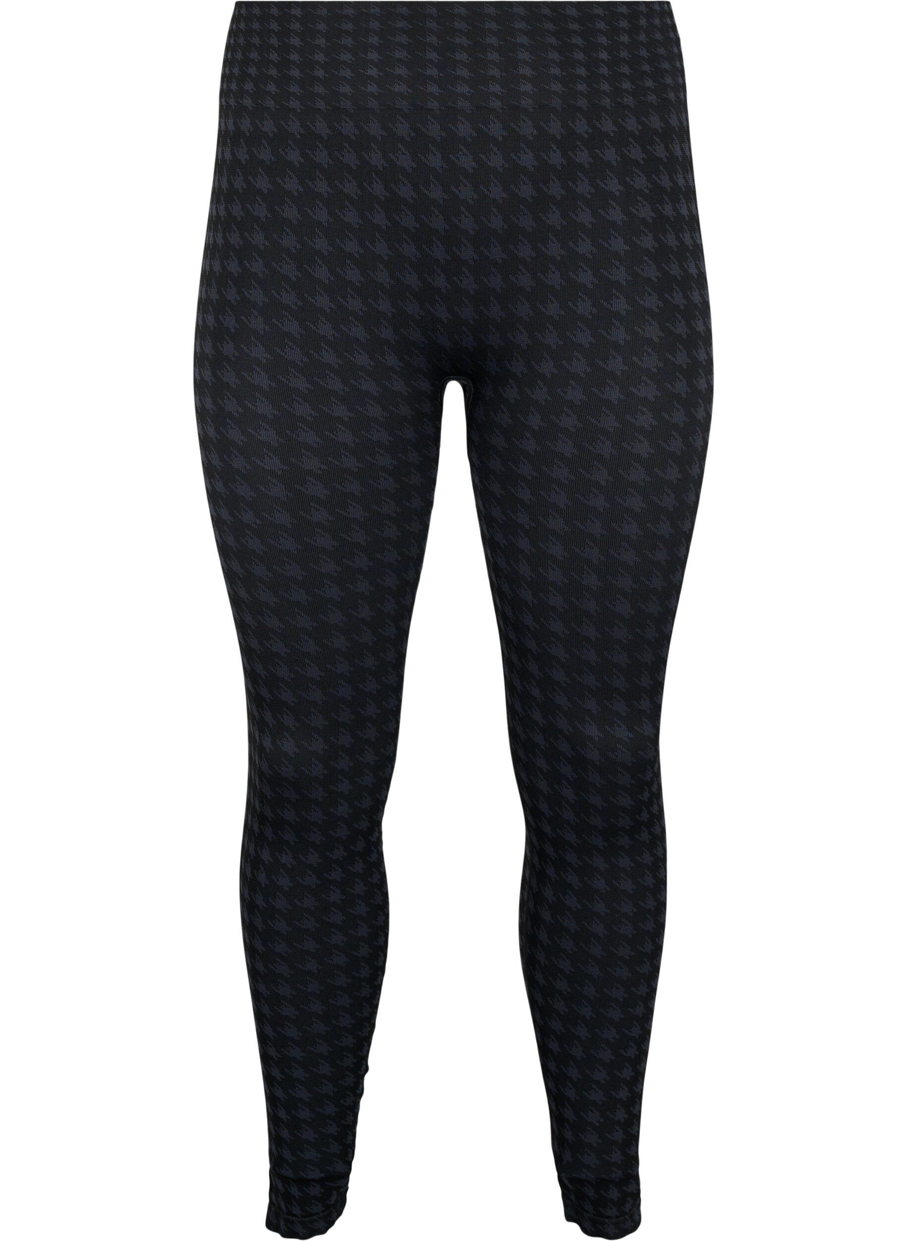 Zizzi Seamless Leggings mit Hahnentrittmuster, Black w. Dark Grey, Packshot image number 0