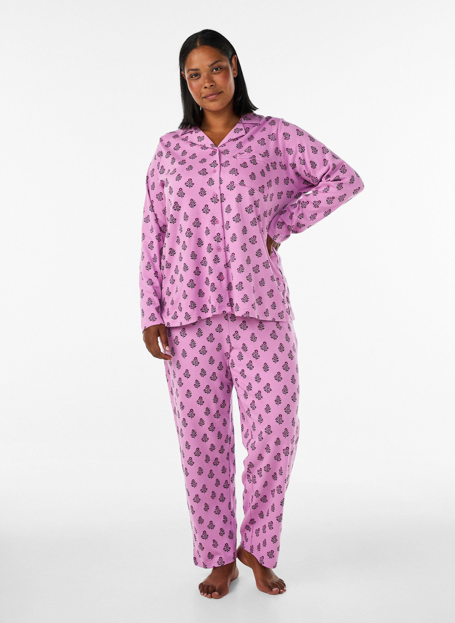 ZizziBaumwoll-Pyjamahemd mit Brusttasche, Rot, Model image number 1