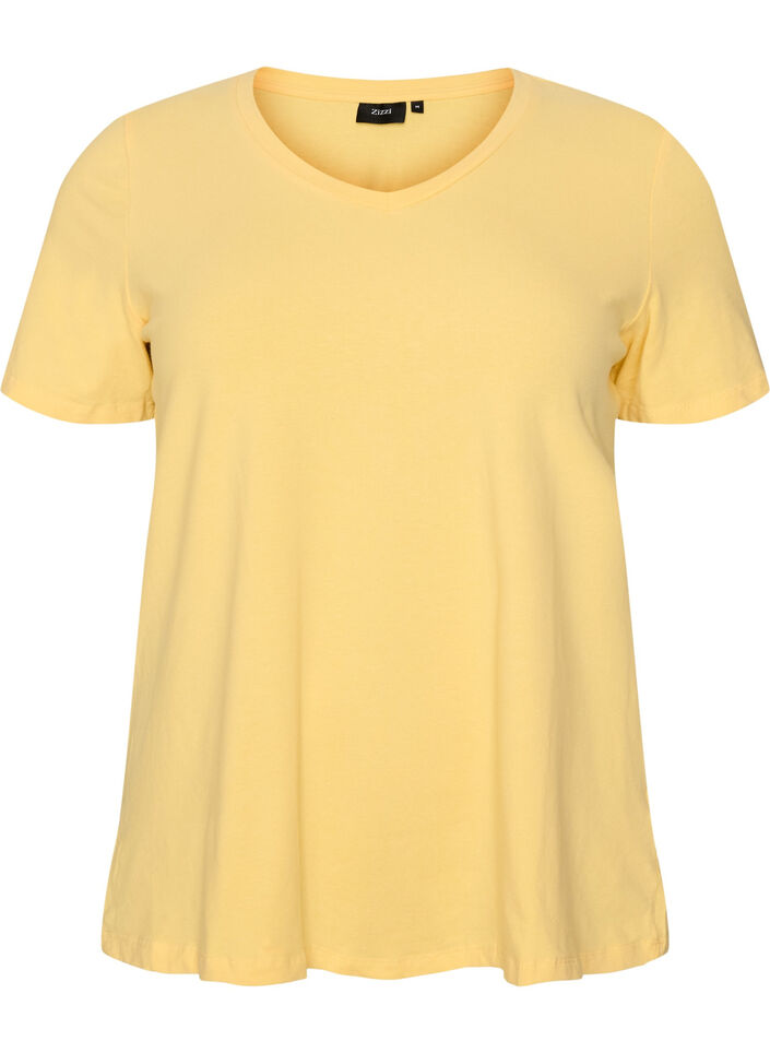 Einfarbiges basic T-Shirt aus Baumwolle, Gelb, Packshot image number 0