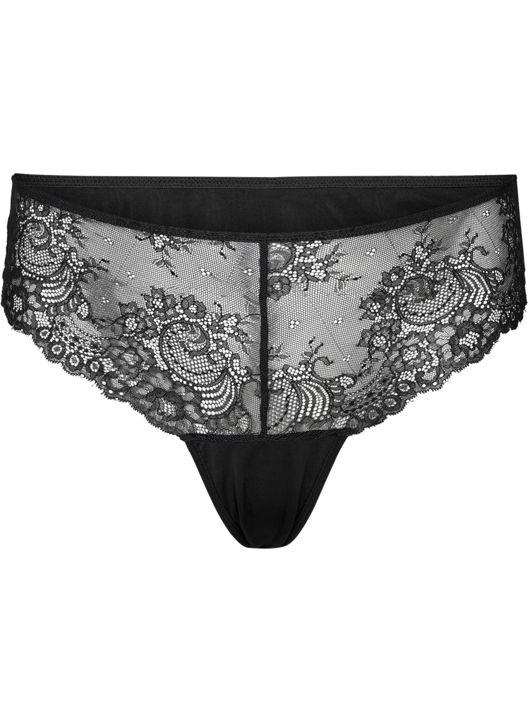Zizzi G-String mit Spitze und regul&auml;rer Taille, Black, Packshot image number 0