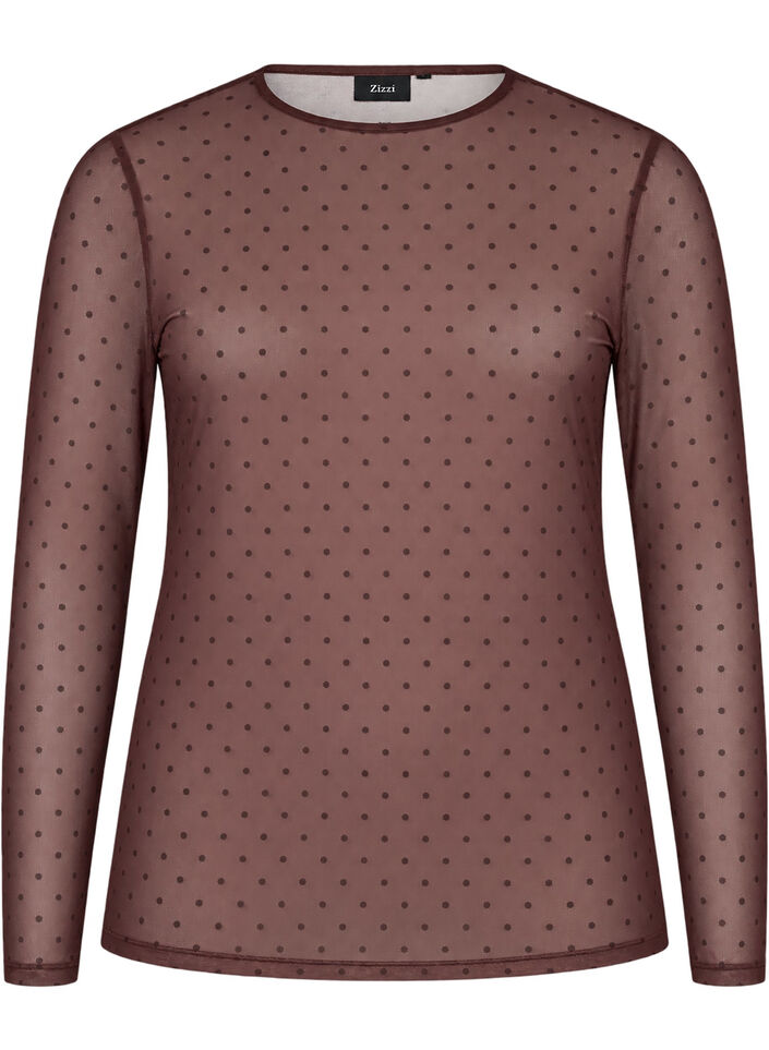 Bluse aus Mesh mit Print, Braun, Packshot image number 0