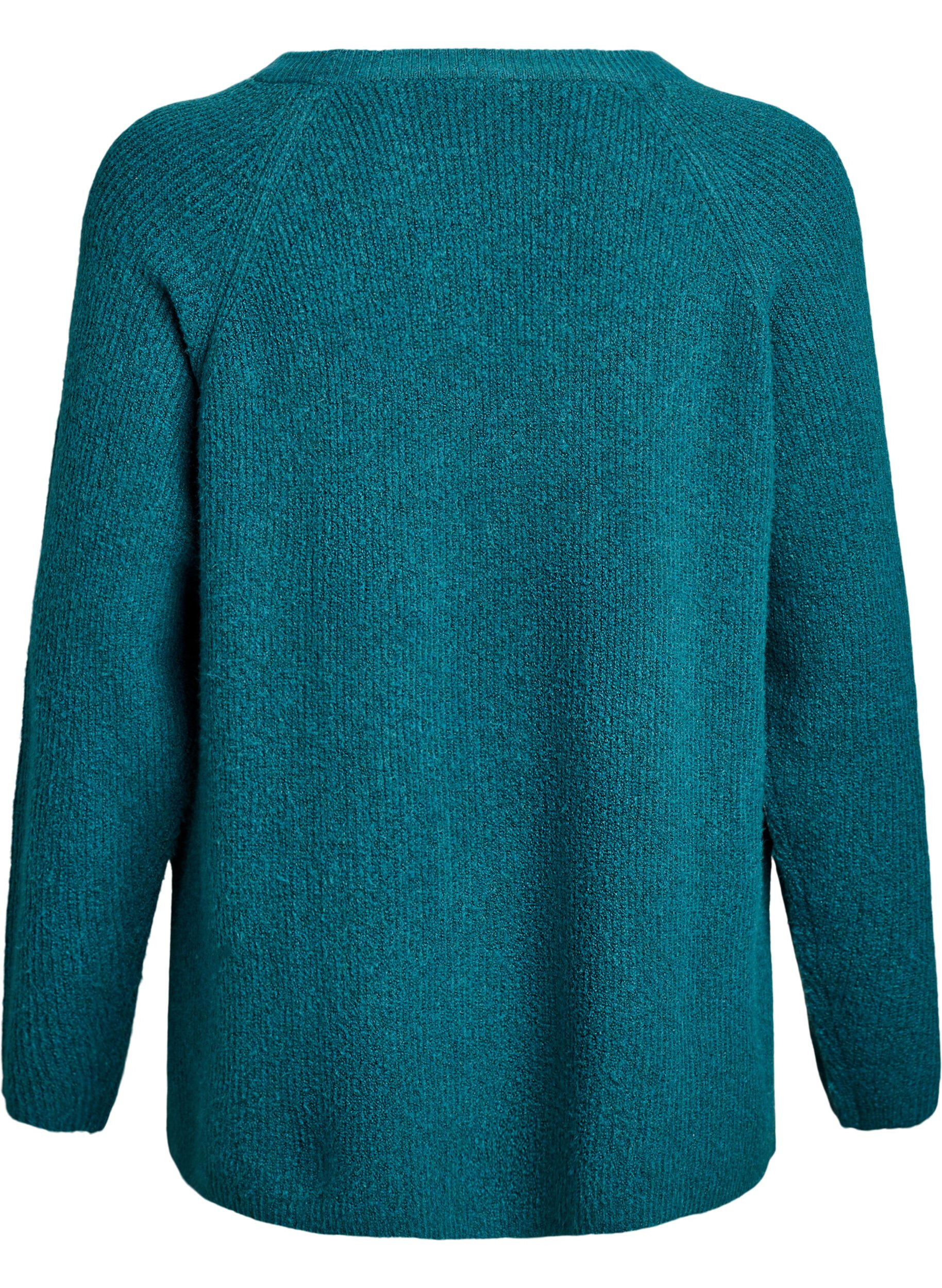 Zizzi Strickpullover mit diagonalem Muster und Raglan&auml;rmeln, Gr&uuml;n, Packshot image number 1