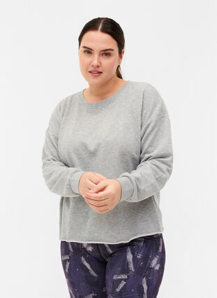 Cropped Sweatshirt mit Rundhals, Light Grey Melange, Model image number 0