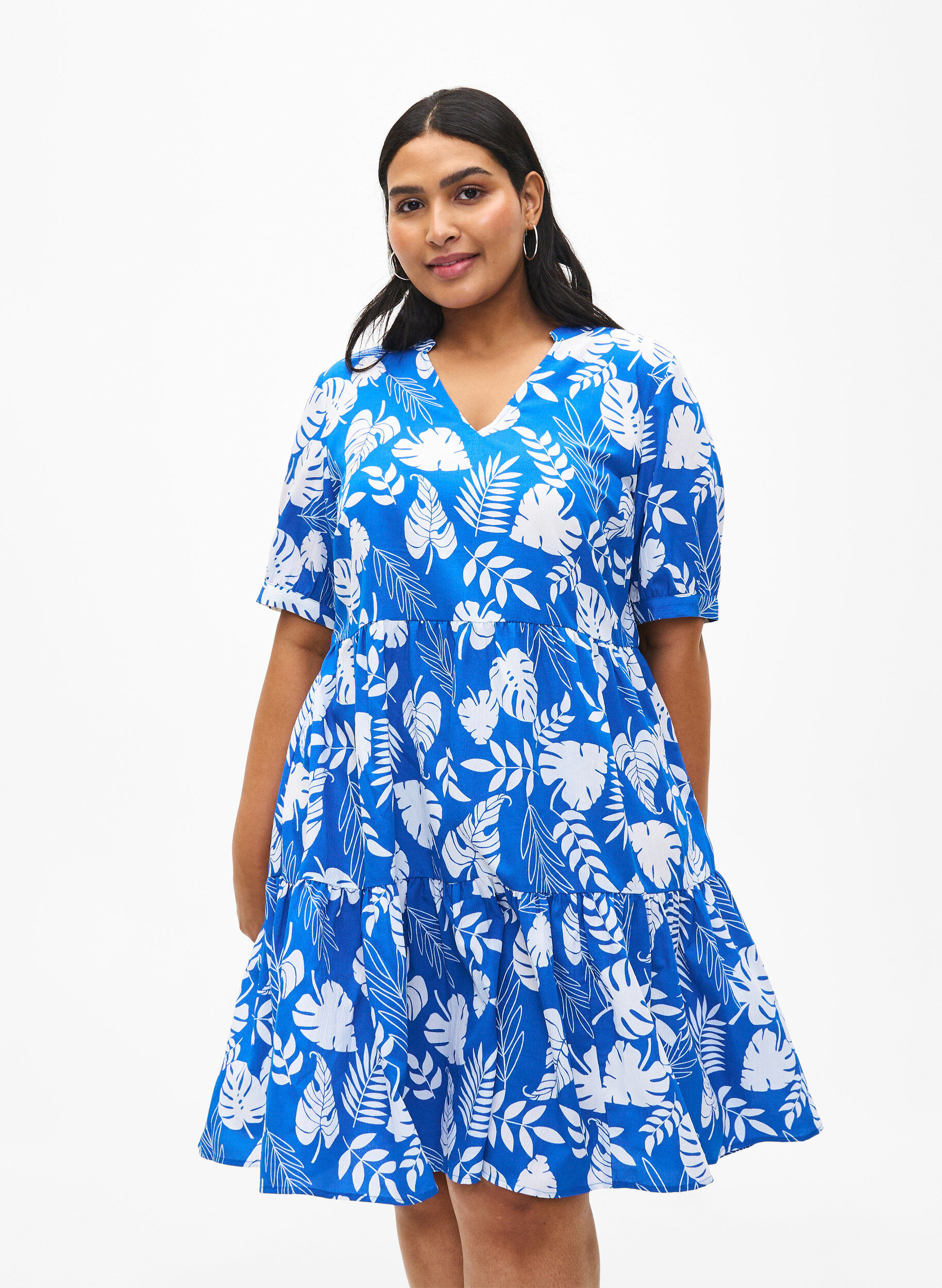 Zizzi FLASH &ndash; A-Linien-Kleid mit Print, Skydiver White AOP, Model image number 0