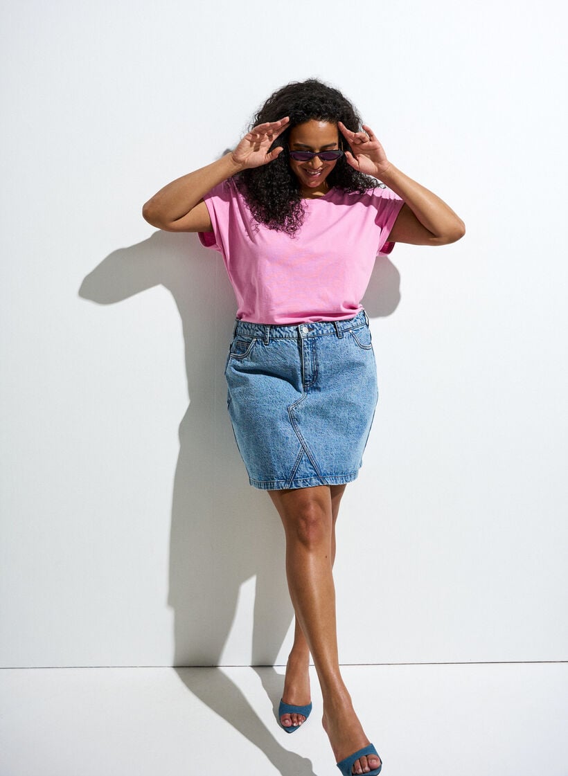 Kurz&auml;rmeliges T-Shirt aus einer Baumwollmischung, Pink, Image image number 0