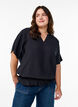 Bluse mit kurzen Ärmeln und einem gerüschten Saum, Schwarz, Model image number 0