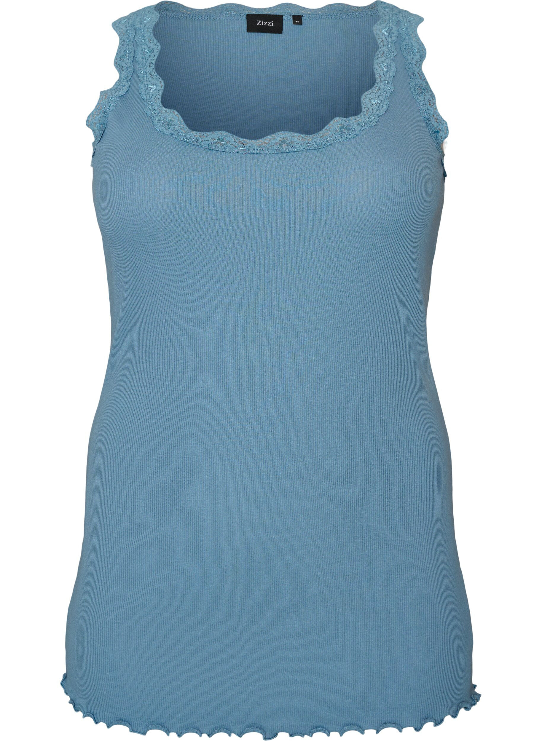 ZizziTop mit Spitzensaum, Blau, Packshot image number 0