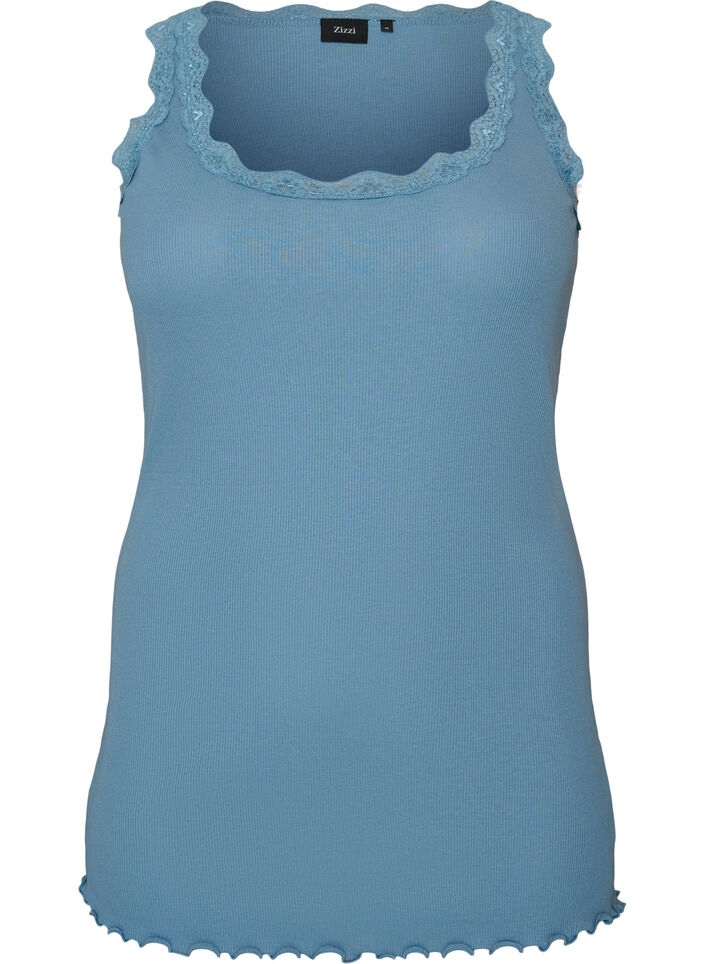 Top mit Spitzensaum, Blau, Packshot image number 0