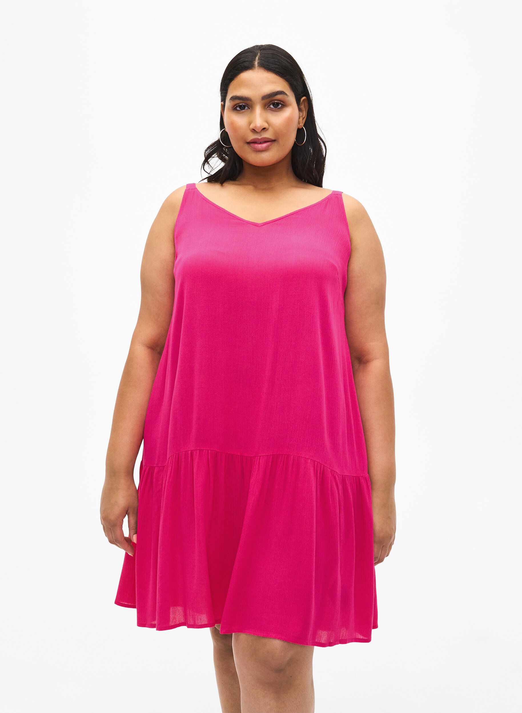 Zizzi Sommerkleid aus Viskose mit Tr&auml;gern, Raspberry Sorbet, Model image number 0