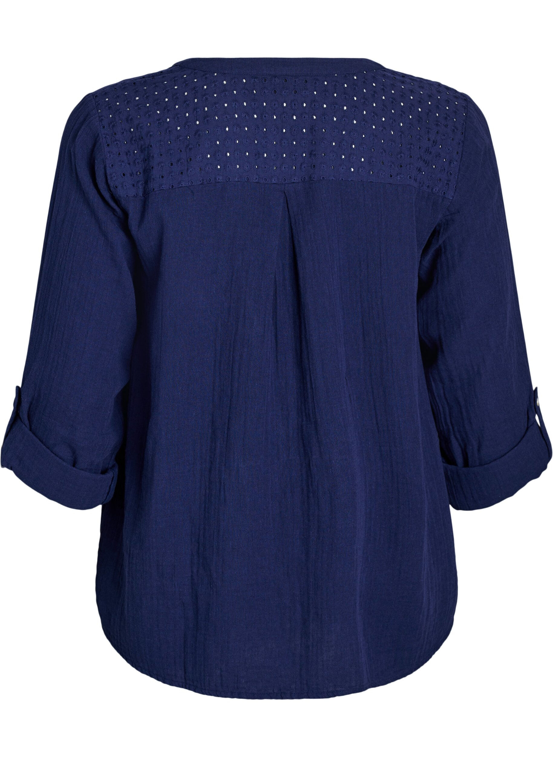 Zizzi Bluse aus Baumwollmusselin mit Lochstickerei, Blau, Packshot image number 1