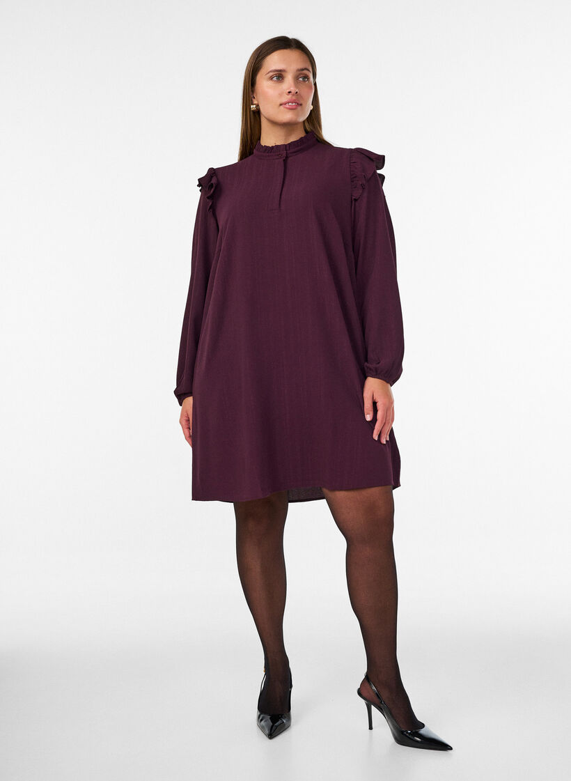 Kurzes Kleid mit R&uuml;schen und Glitzer, Rot, Model image number 1