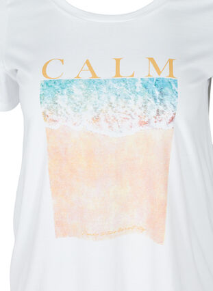 Kurzarm T-Shirt aus Baumwolle mit Aufdruck, Bright White CALM, Packshot image number 2