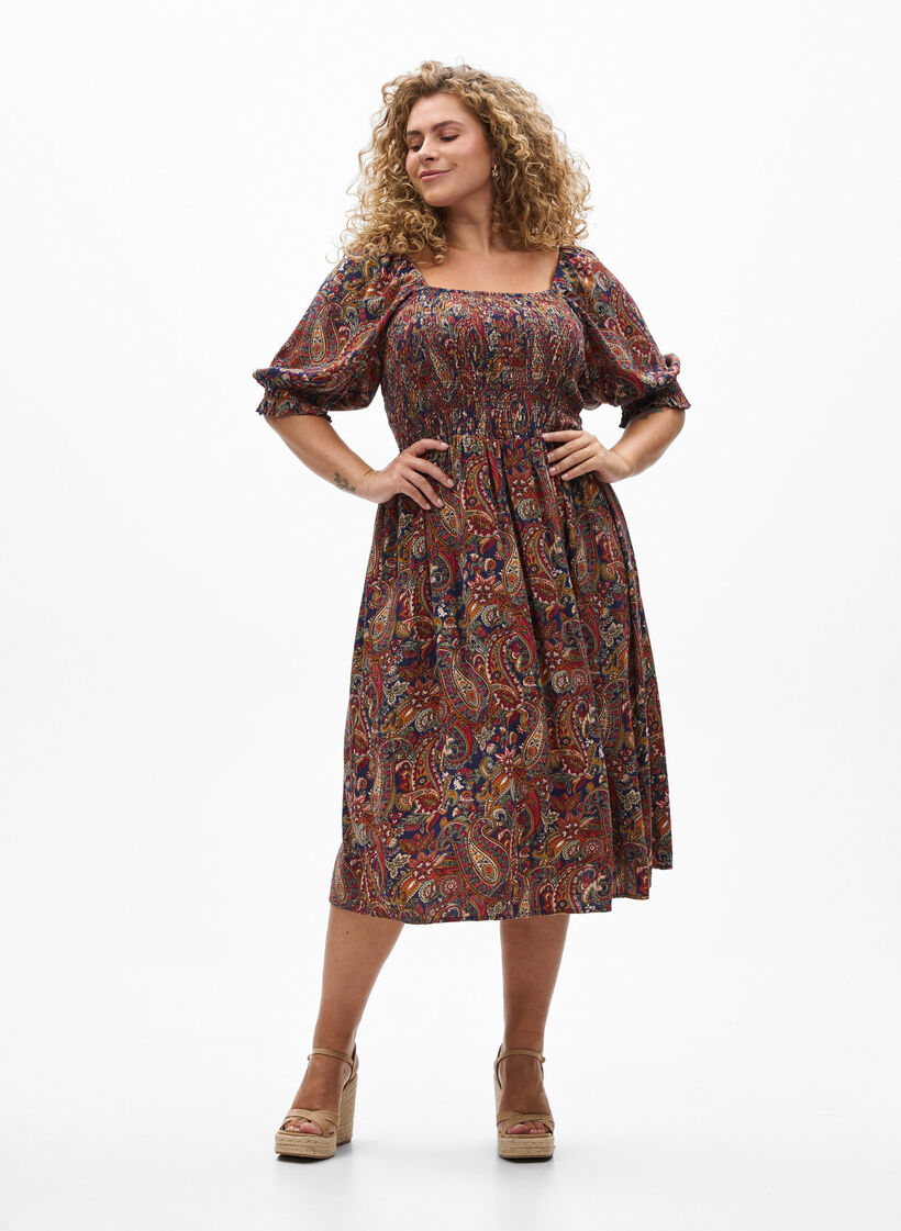 Sommerkleid aus Viskose mit Paisleymuster, Blau, Model image number 1