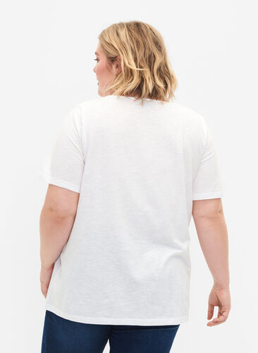 T-Shirt aus Baumwolle mit Spitzenband, Bright White, Model image number 1