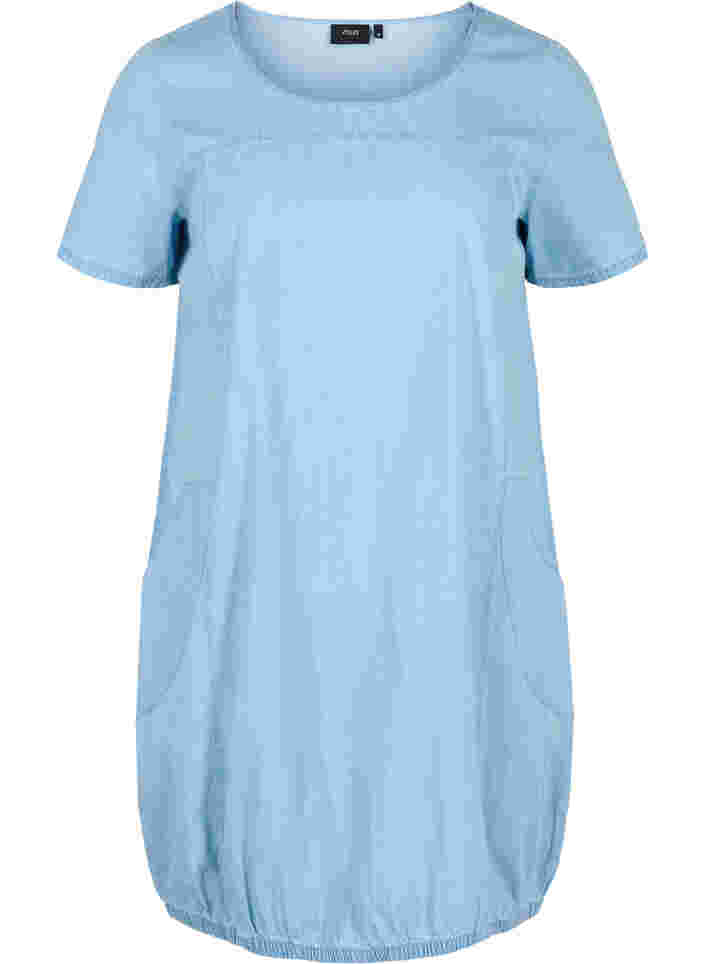 Kurzarm Denimkleid mit Taschen, Light blue denim, Packshot image number 0