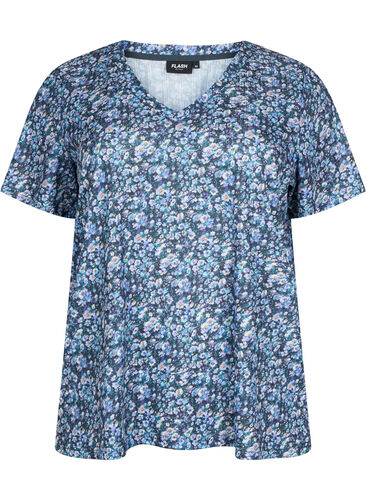 FLASH - Bedrucktes T-Shirt mit V-Ausschnitt, Blue Green Ditsy, Packshot image number 0