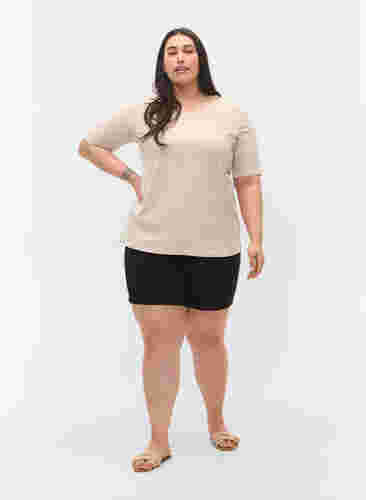 Gestreifte Bluse mit 3/4 Ärmeln, Pecan Brown Stripe, Model image number 2