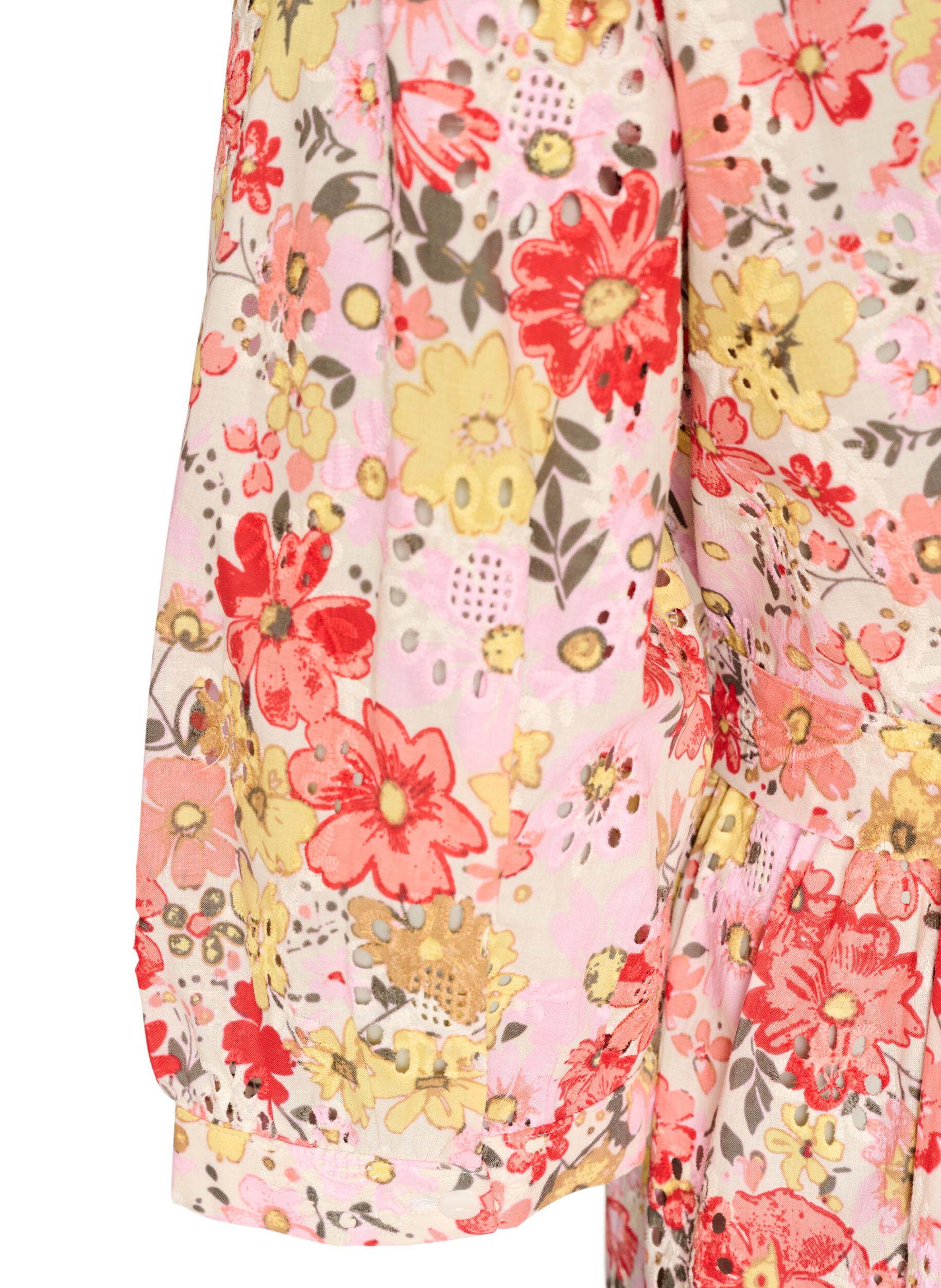 ZizziGebl&uuml;mtes Midikleid mit Lochstickerei und Bindeg&uuml;rtel, Rot, Packshot image number 3