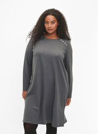 Langärmliges Jerseykleid mit Knöpfen, Dark Grey Melange, Model