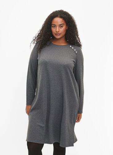 Langärmliges Jerseykleid mit Knöpfen, Dark Grey Melange, Model image number 0