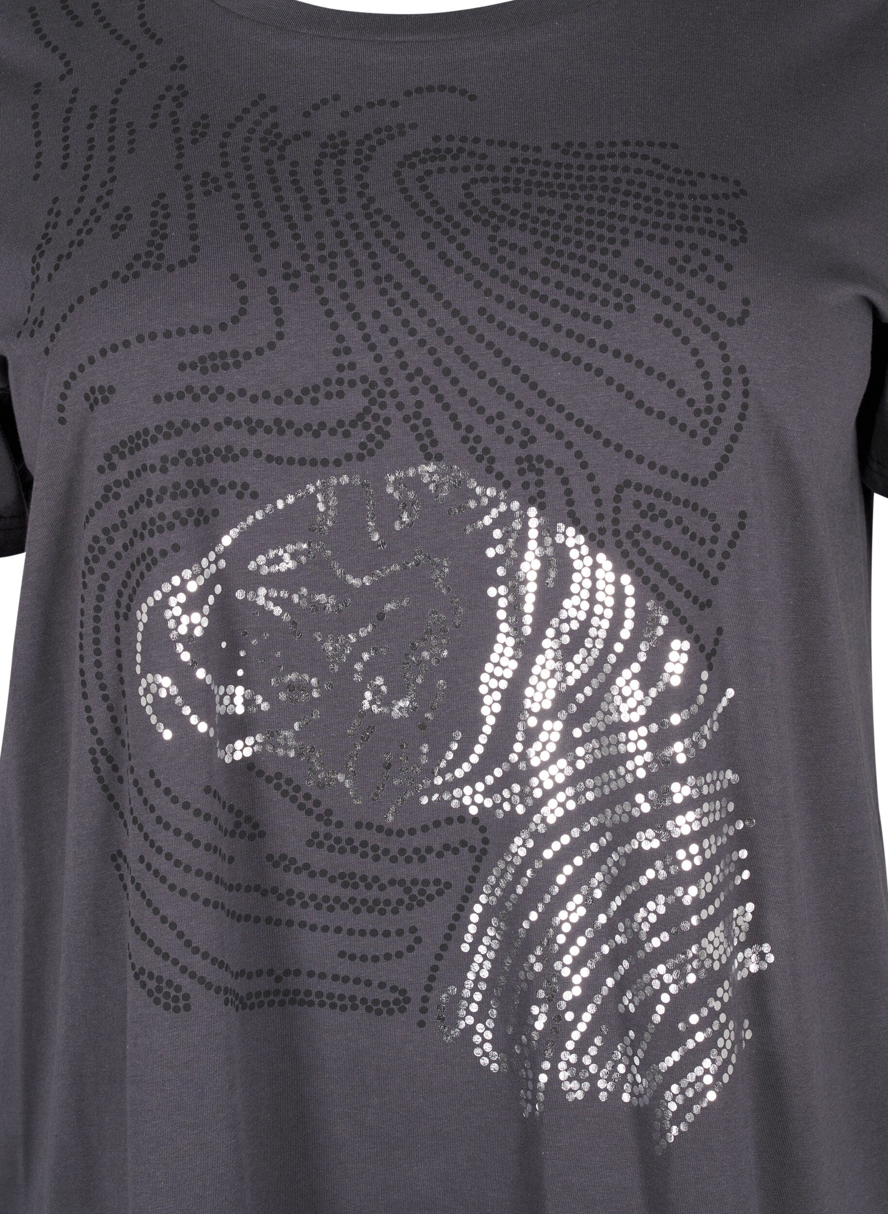 Zizzi Baumwoll-T-Shirt mit Druck, Asphalt w. Tiger, Packshot image number 2