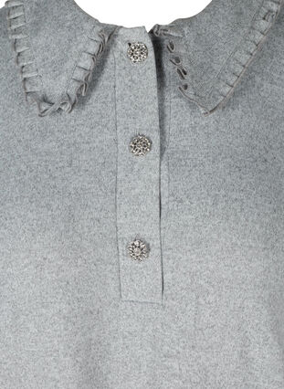 Bluse mit Rüschenkragen und dekorativen Knöpfen, Light Grey Melange, Packshot image number 2