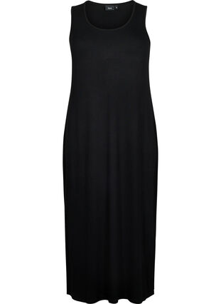 Ärmelloses geripptes Kleid aus Viskose, Black, Packshot image number 0