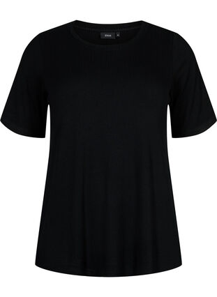 T-Shirt aus Viskose mit Rippstruktur, Black, Packshot image number 0