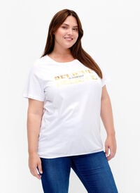 Baumwoll-T-Shirt mit Folien-Druck, B. White w. Believe, Model
