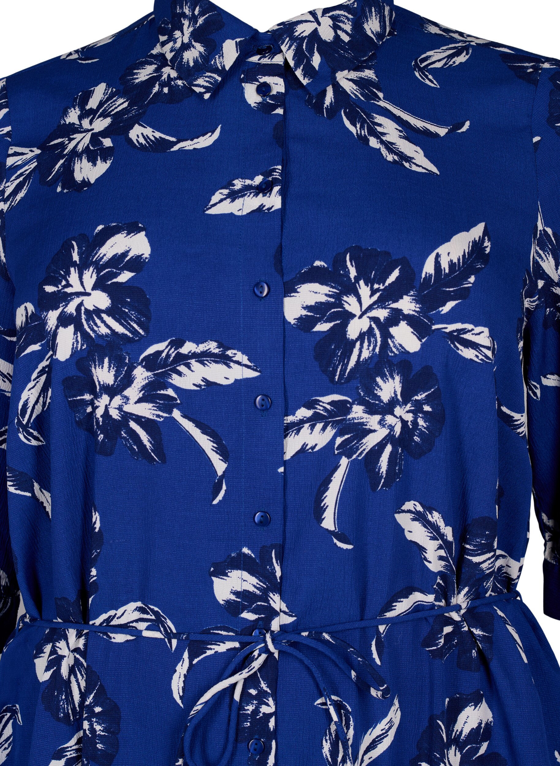 Zizzi FLASH &ndash; Hemdkleid mit Blumenmuster, Navy Blazer Flower, Packshot image number 2