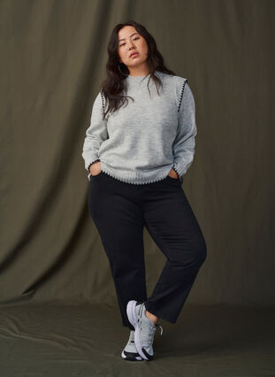 Strickbluse mit Kontrastnähten - Grau - Gr. 42-64 - Zizzi