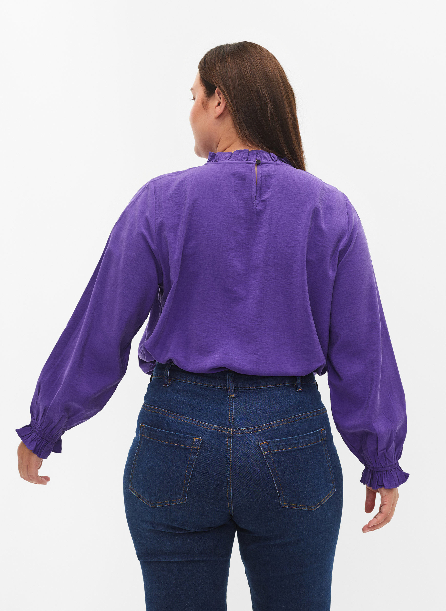 Zizzi Lang&auml;rmelige Viskosebluse mit R&uuml;schen, Prism Violet, Model image number 1
