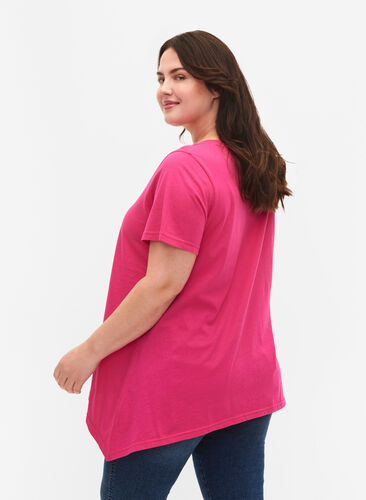 Baumwoll-T-Shirt mit kurzen Ärmeln, Shocking Pink FAITH, Model image number 1