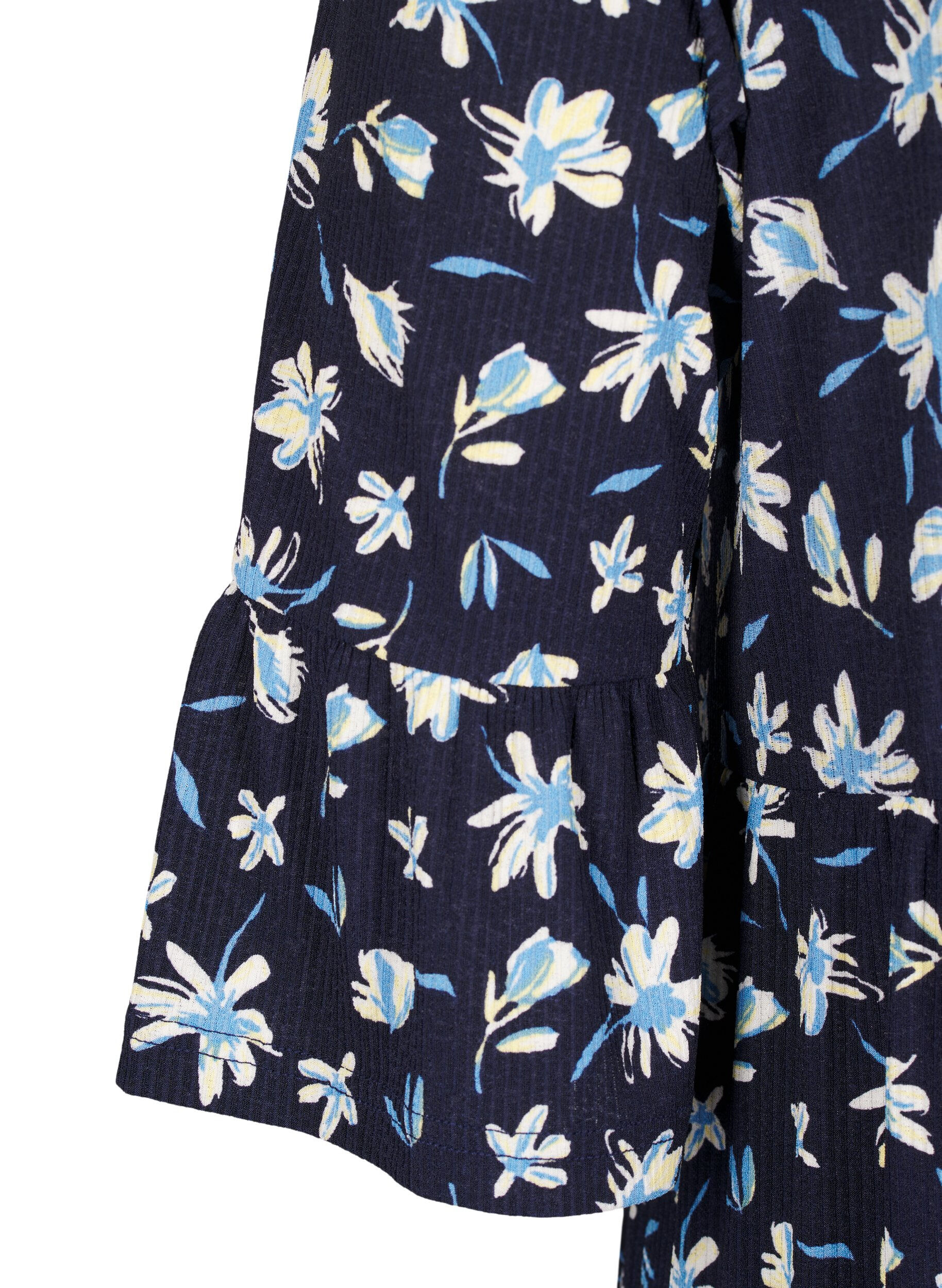 Zizzi Kurzes A-Linien-Kleid mit Bl&uuml;mchenmuster, Blau, Packshot image number 3