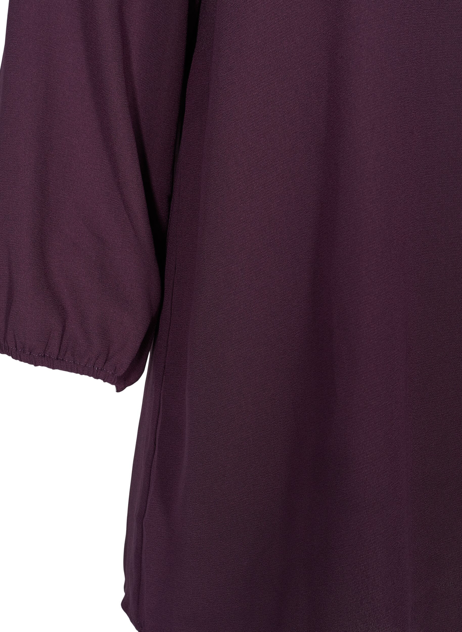 Zizzi Einfarbige Bluse mit Spitze und 3/4-&Auml;rmeln, Plum Perfect, Packshot image number 3