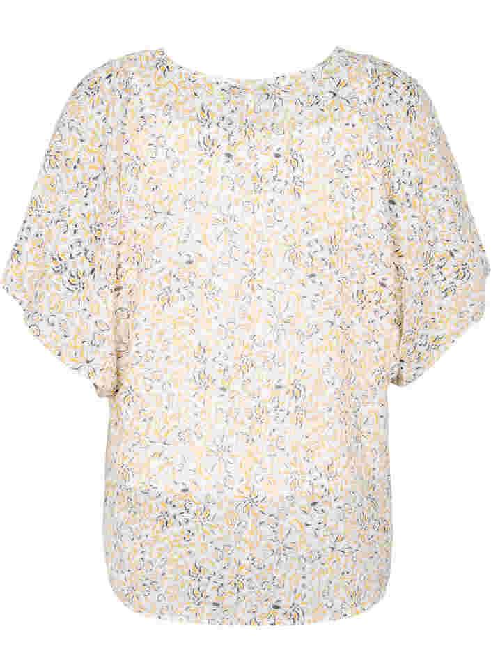 Kurzarm Bluse mit Bindeschnüren und Print , Icicle Flower AOP, Packshot image number 1