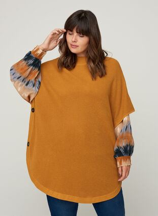 Kurzarm Strick-Poncho, Spruce Yellow, Model image number 0