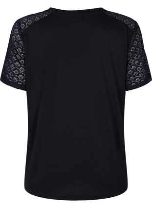 T-Shirt mit Ärmeln aus Spitze, Black, Packshot image number 1
