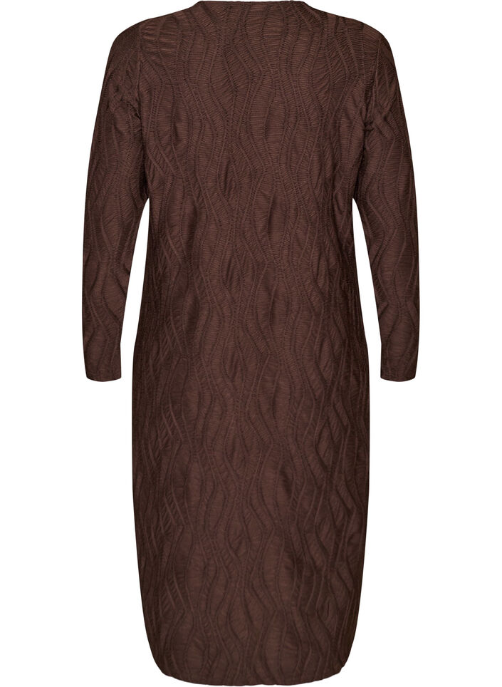 Midikleid mit gewellter Struktur und langen &Auml;rmeln, Braun, Packshot image number 1