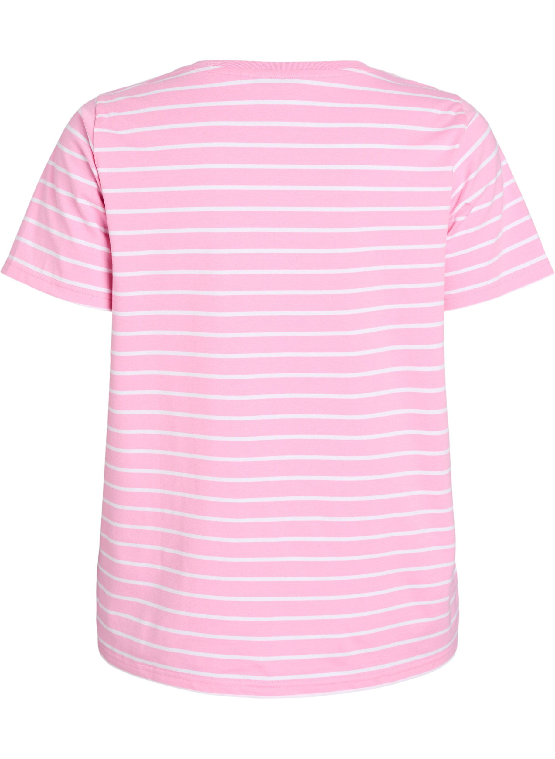 Zizzi Gestreiftes T-Shirt mit Text-Print, Pink, Packshot image number 1