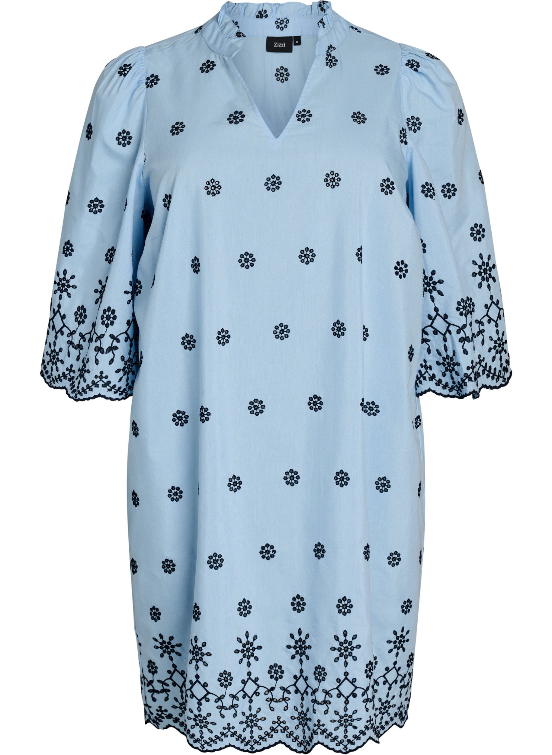 Zizzi Kurzes Kleid mit Stickerei und 3/4-&Auml;rmeln, Blau, Packshot image number 0