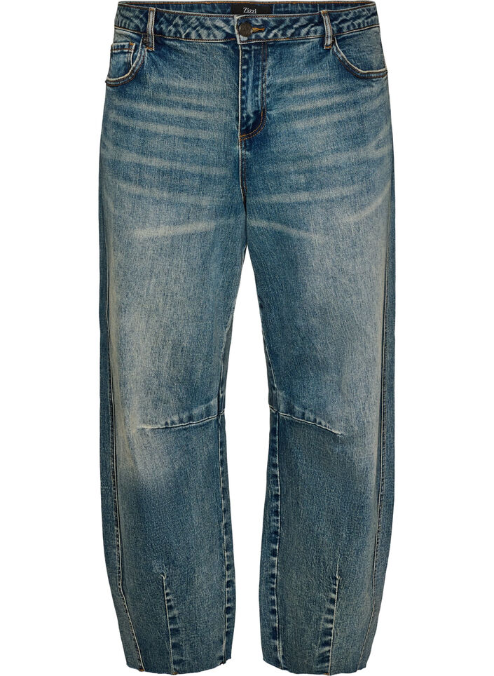 Barrel Fit Jeans mit Used-Waschung, Blau, Packshot