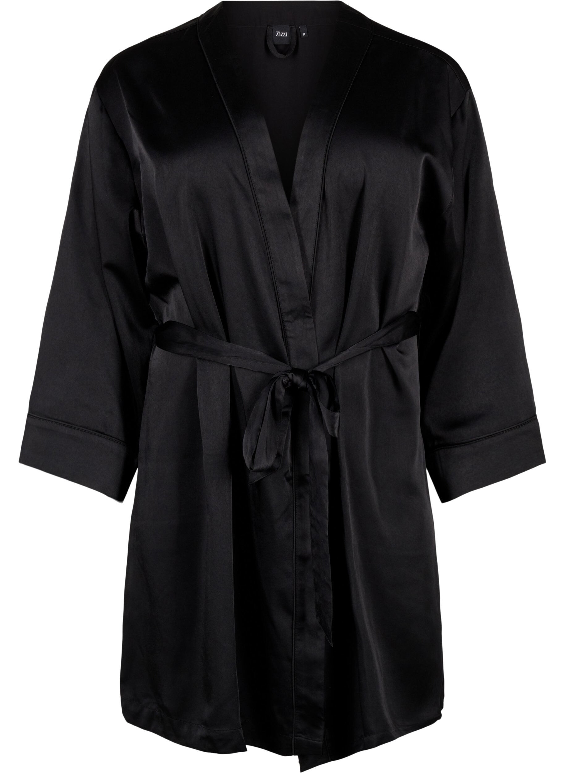 Zizzi Satin-Kimono mit G&uuml;rtel, Black, Packshot image number 0