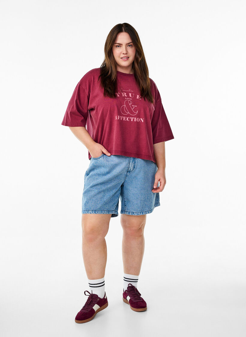 Kurzes T-Shirt mit Lockere Passform, Dunkles Bordeaux, Model image number 1